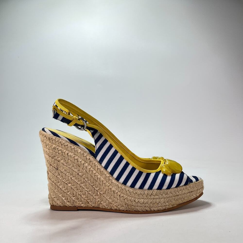 Boden Blue White Striped Canvas Espadrille Wedge Sandals Women's Sz US 6.5 EU 37